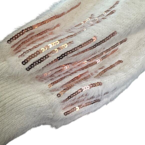 Rain + Rose Cream Soft Open Puff Sleeve with Sequin Cardigan sz L $122 orig NWT - Picture 2 of 11